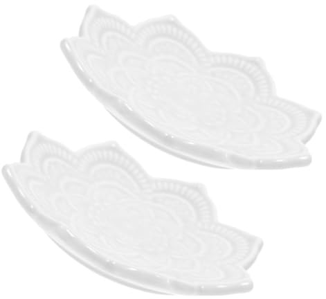 BATHVEVE 2piezas Bandeja De Cerámica Irregular Con Diseño Mandala Flor Para Joyas y Objetos Pequeños Organizador Multifuncional Plato Decorativo white