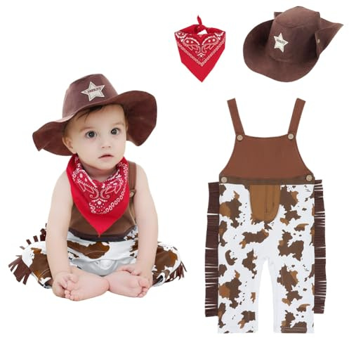 Vicloon Costume da cowboy per bambini, con cappello e foulard, ideale, abbigliamento western per bambini, costume di Halloween, costume per bambini, costume da carnevale, costume per bambini da 0 a 36