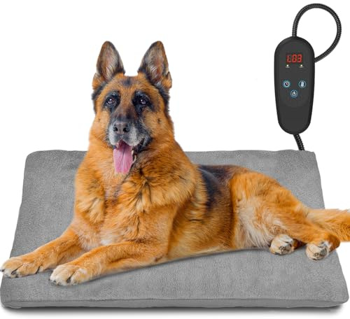 petnf Tapis Chauffant pour Chien et Chat 60 x 90 cm - Réglage 6 Températures, Minuterie 24h, Arrêt Automatique, Câble Anti-Morsure - Gris