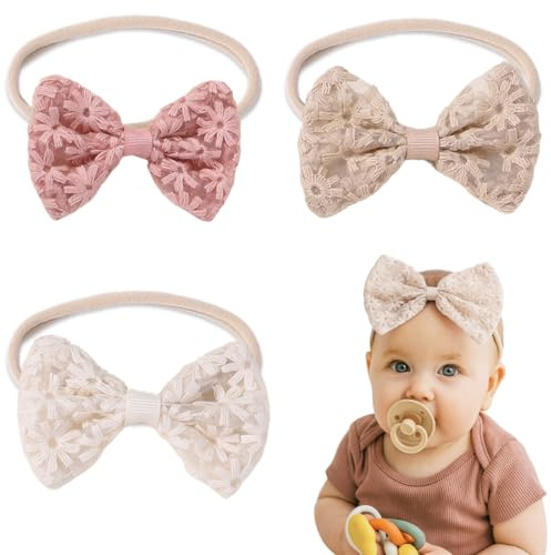 LOMSUXA 3 Pezzi fascia per bambini, Fasce Ragazze Nylon Elasticizzato, matrimonio bambini fascia per capelli fascia neonato, per Neonati Bambini Bambine (A)