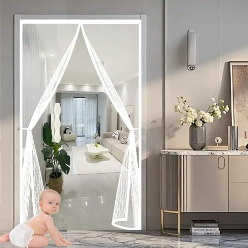 Magnetic Screen Door 133 x 102 cm Anti Mosquito, Keep Fresh Air in, Portable, Foldable, Custom Sizes, Fly Screens for Doors for Double Door/French Doors, White