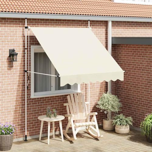 Pergola Adossée Voile Ombrage Rétractables pour Patio, Auvent Manuel rétractable 200 cm Crème pour Cour, Balcon, Jardin