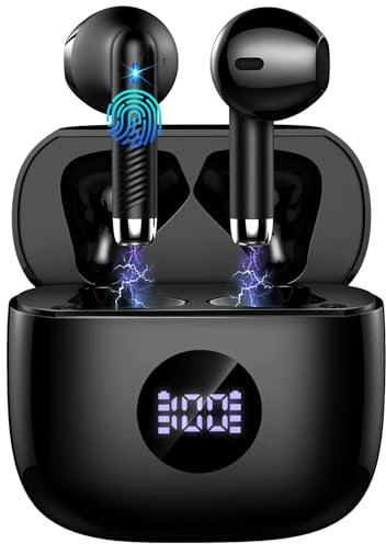 Wireless Earbuds, 2025 Bluetooth 5.4 Headphones 3D Bass Stereo, in Ear Earphones with ENC Noise Cancelling Mics, 40H Playback Ear Buds, IP7 Waterproof with Bluetooth Earbuds Dual LED Display, USB C