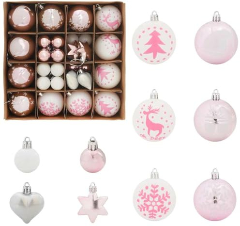 vidaXL Set di Palle di Natale 40 PCS Bianco e Rosa Plastica, Paline Natalizie Eleganti, Decorazioni semplici e Resistenti, addobbi Raffinati per l’Albero, Decorazioni stagionali