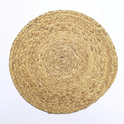 Mantel lavable, Manteles Individuales tejidos redondos/elípticos de 10-30cm, manteles individuales jacinto agua Natural, ratán trenzado paja, mesa cargadores a mano(18cm)