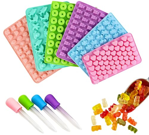 6PCS Moules à Bonbons Moule Silicone Bonbon + 4 Compte Gouttes pour Faire Chocolat Pudding Gelée Biscuits et Bonbons