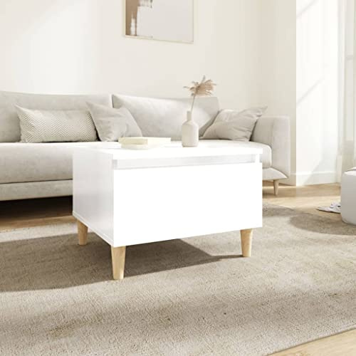 HETFTJN Beistelltisch skandinavisch Hochglanz Weiß 50x46x35 cm Holzwerkstoff Eukalyptus Beine mit Schublade Kleiner Couchtisch stabil modern für Wohnzimmer Schlafzimmer Flur und Balkon