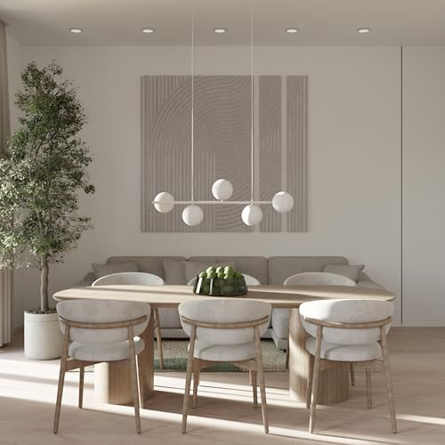 LUMIÈRE Design Pendelleuchte 'Livana' 5-flammig nicht dimmbar LED Deckenleuchte mit Opalglaskugeln für Esstisch Küche Wohnzimmer Hängeleuchte Beige 100cm