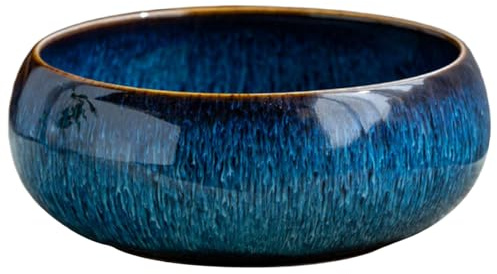 Uanqfegy Fioriera in ceramica con ciotola di loto, senza foro di drenaggio, vaso per piante acquatiche per coltura, bonsai, piante grasse, decorazioni per la casa (blu)