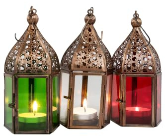 3er Set Orientalische Laternen Meena aus Glas bunt 16 cm Windlicht