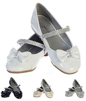 First Communion Shoes Zapatos blancos para niñas Vestir Fiesta Size 4 White Dress Shoes for Girls Flower Girls' Flats Mary Jane Big Kids Little Dressy Wedding Easter Rhinestone