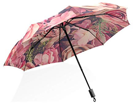 ISAOA Automatischer Reise-Regenschirm, kompakt, faltbar, Kunststoff, Rosen, wahre Liebe, winddicht, ultraleicht, UV-Schutz, Regenschirm für Damen und Herren