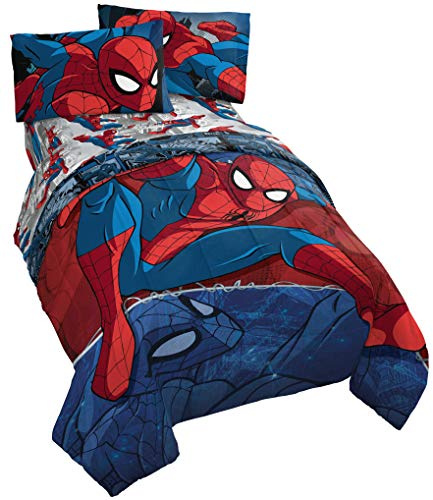 Jay Franco Marvel Spiderman Burst Parure de lit 4 pièces pour lit Simple – Comprend Une Couette réversible et Un Drap – Literie en Microfibre Super Douce résistante à la décoloration – (Produit
