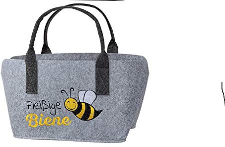 Gilde Tasche Fleißige Biene aus Filz mit besticktem Motiv 2fach Sortiert, in der Farbe Hell oder Dunkelgrau, 40x26x25cm, 45541