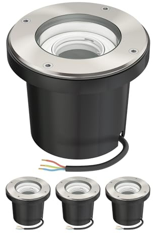 ledscom.de 4x Bodeneinbauleuchte BOFU für außen, IP67, schwenkbar, edelstahl, rund, 150mm Ø, 1x GU10 max. 15W