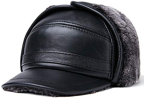 DongBao Herren Winter Schiebermütze mit Ohrenklappen,Warm Baseball Kappe mit Ohrenschutz, Leder Fliegermützen