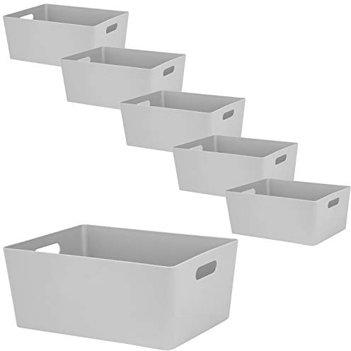 6x Ordnungsboxen 15cm hoch GRAU 35x26x15cm 11,5L DINA4 Kunststoff Bad Korb