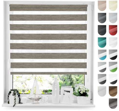 Tom'Shop® Doppelrollo DuoRollo [Holzlook Grau, 50cm x 150cm] Duo Rollos für Fenster Klemmfix ohne Bohren mit Klämmträger Fensterabdeckung Fensterrollo leichte Montage