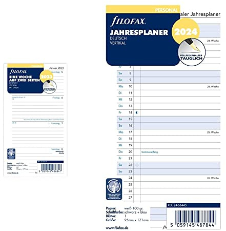 Filofax Personal 1 Woche auf 2 Seiten vertikal (deutsch)2023, White, 23-68440 & Personal Jahresplaner vertikal (deutsch)2024