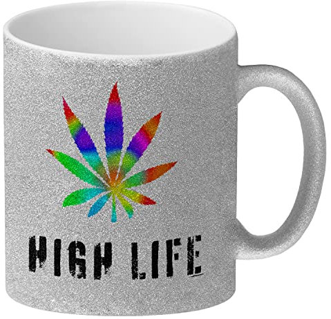 speecheese High Life Glitzer-Kaffeebecher mit Marihuanablatt in bunt