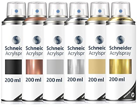 Schneider Paint-It 030 Acryllack Metallic Set (6 Dosen à 200ml hochdeckende Sprühfarbe, UV-beständig, für fast alle Untergründe) sortiert