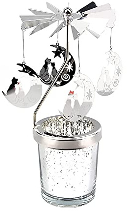Uposao Rotierender Kerzenhalter Glas, Karussell Teelicht Teelichthalter Motiv Katze Spinnen Teelicht Kerzenhalter Kerzenständer Weihnachtsdeko für Geburtstag Hochzeit Deko Wohnzimmer Tischdeko