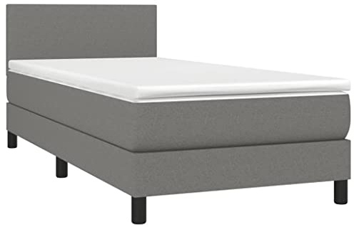vidaXL Boxspringbett mit Matratze Dunkelgrau 90x200 cm Stoff