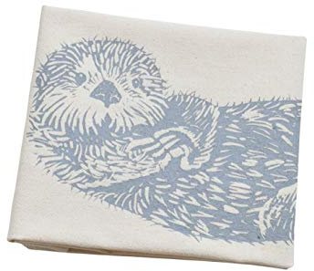 Otter Tea Towel, Organic Cotton, Cute Animal Decor, Sea, River, Hand Screen Printed, Flour Sack Dish Towel, Sweet Housewarming Gift, Natural