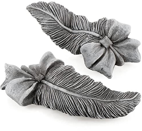 com-four® 2x decorazione cimiteriale piuma con nastro - pietra funebre elegante come simbolo di speranza, conforto e vicinanza agli angeli - ornamento da esterno resistente (2 pezzi - molle)