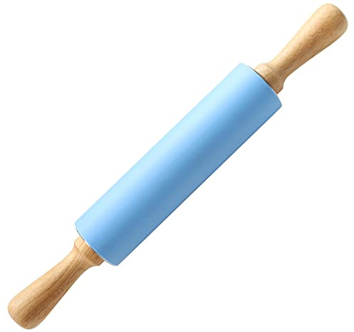 HONGLIDA 15-inch Silicone Rolling Pin for Baking, Non-stick Surface and Comfortable Wood Handles