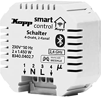 Kopp Smart-Control Serien-Schaltaktor, 2 Kanal, 4-Draht, Smart-Home Bluetooth-Mesh Technologie, Amazon Alexa, Google Home, 834004027