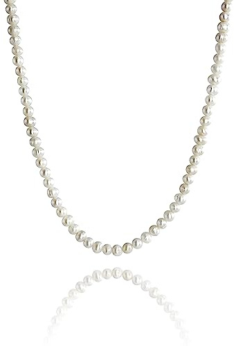 Süßwasserperlen Halskette Herren Streetwear Schmuck Sommer Accessoire, 45cm-50cm verstellbare Länge, 5-6mm Perlen Größe
