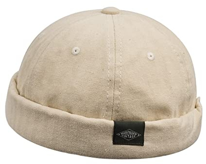 Clakllie Berretto Portuale Uomo Cotone Docker cap Cappello Senza Visiera Estivo Berretto Docker Regolabile Retro Brimless Beanie Hat Classic Docker Leon Hat Cappello da Porto Rolled Cuff （56-60CM）