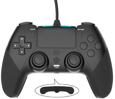 GAMFAMI Mando con cable para Playstation 4 con botones de programación avanzada, doble vibración, vibración, joystick, gamepad para PS4/PS4 Slim/PS4 Pro y PC (negro)