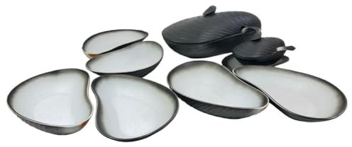 ALE E COMMERCE Servizio da Tavola Realizzata per Cozze Nove in Ceramica Zuppiera + 6 Ciotole + 1 con Coperchio