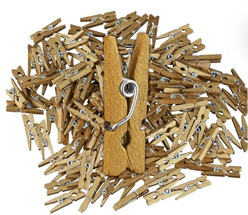 Relaxdays Mini Holzklammern, 400er Set, Feiern, Fotos aufhängen, Geschenke verzieren, basteln, DIY, Deko-Klammern, Gold