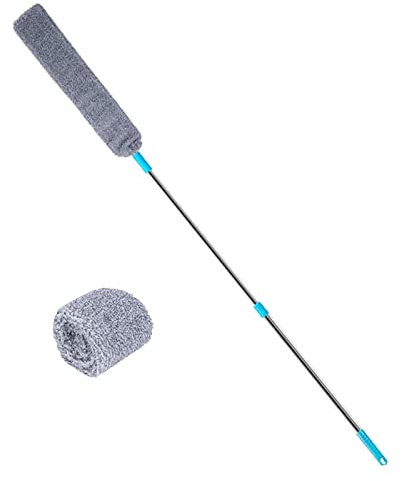 Plumero telescópico plano lavable con barra telescó de acero inoxidable limpiador de polvo telescópico plano con microfibra reemplazable cepillo de limpieza multifuncional colector de polvo