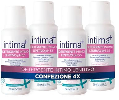 Intima+ | Detergente Intimo Lenitivo Ph 5.5 con Antibatterico, a Base di Camomilla, 4 x 250ml