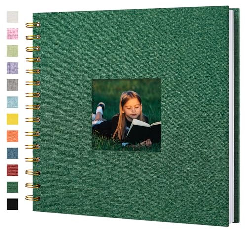 Hiwhy Album photo Scrapbook avec couverture en lin, 20,5 x 20,5 cm, couverture rigide, pages blanches en papier kraft, livre de souvenirs, pour voyage, mariage, livre d'or, Noël (20 feuilles/40 pages)
