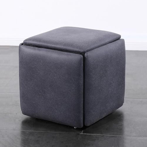 JUUBND 5-in-1 stapelbare Sofabank, quadratische Bank, beweglicher Fußhocker, Frisiertischstuhl mit Lenkrollen für Wohnzimmer, Esszimmer,Dark Gray