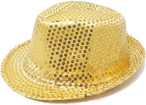 Generico IL! Pailletten-Hut, Hut mit Pailletten, Unisex, Diskothekenmütze, Jazz-Hut, Fedora-Hut, Party, Karneval, Maskerade (Gold)
