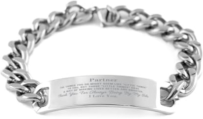 SOFEELSTORE Partner Gift. Sentimental Gifts for Family. Partner, Thank you for being there. Appreciation Gifts, Cuban Chain Stainless Steel Bracelet for Partner