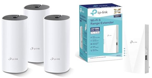 TP-Link Deco M4 Mesh WLAN Set (3er Pack) & RE500X WiFi 6 WLAN Verstärker Repeater AX1500