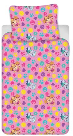 Paw Patrol Smiley Babybettwäsche 100x135 + Kissenbezug 40x60 100% Baumwolle | Wendbare Baby-Bettwäsche | Naturbaumwolle weich atmungsaktiv | Nickelodeon | 0-3 | Kinderbett | Maschinenwaschbar