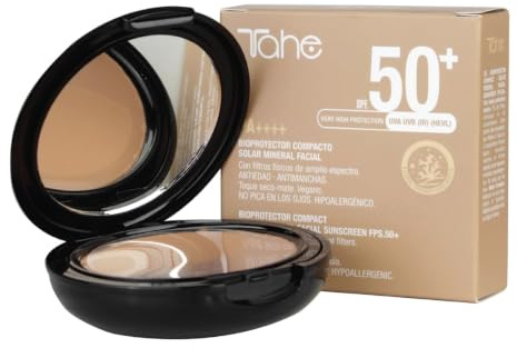 Tahe Bioprotector compacto solar mineral facial con protección 50+ con color mimético, 0% filtros químicos, 15 ml