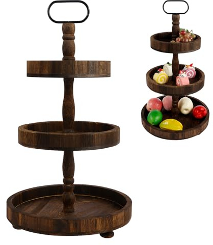 IXTIX Plateau Aperitif Buffet 3 Étages, Présentoir Gateau à 3 Étages, Décoration de Plateau en Bois pour Cuisine, Plateau à Café, Macaron, Gâteau, Dessert, Fruit (3 Étages - Marron)