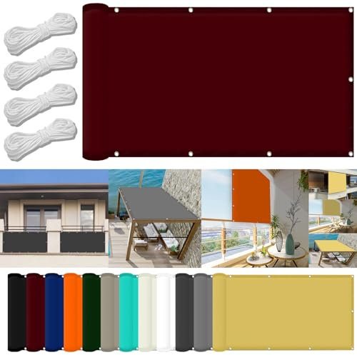Outdoor-Sonnensegel-Stangen, 0,5 x 2 m, wasserdicht, mit 98 % UV-Block, inklusive kostenlosem Seil und Befestigungsset, ideal für Garten, Terrasse und Party, Rotwein