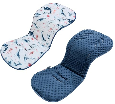 LAT Colchoneta Silla Paseo, Almohadilla Reversible para Cochecitos, Cojín Doble Cara para Silla de Auto y Carrito, Suave y Transpirable, Funda Universal para Bebés y Niños Pequeños (Ballena)