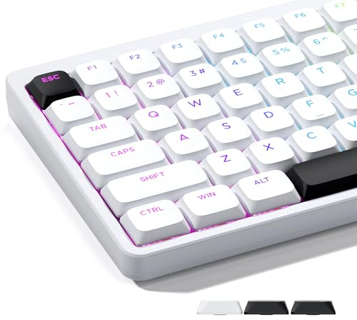 GMKWTL XVX Low Profile White Keycaps, Shine Through Double Shot PBT Bow Keycaps for 60% 75% 80% 85% 100% MX Switches Mechanical Keyboard
