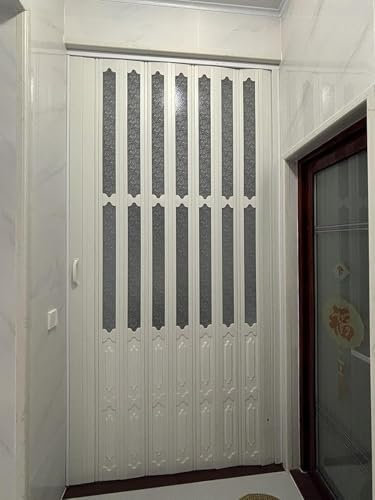 SAFWELAU Scheunentür Falttüre Weiße PVC- und Acrylplatte, Schiebetor als Raumteiler für Küche/Bad/Veranda(WxH 52x80in(131x203cm))